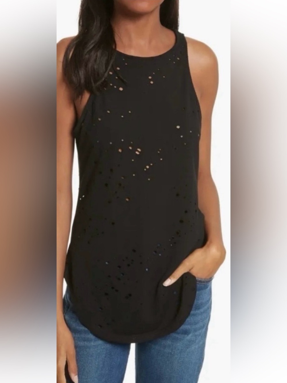 TWENTY MONTREAL Nordstrom Women’s Waverly Perforated Black Tank Top Size Small